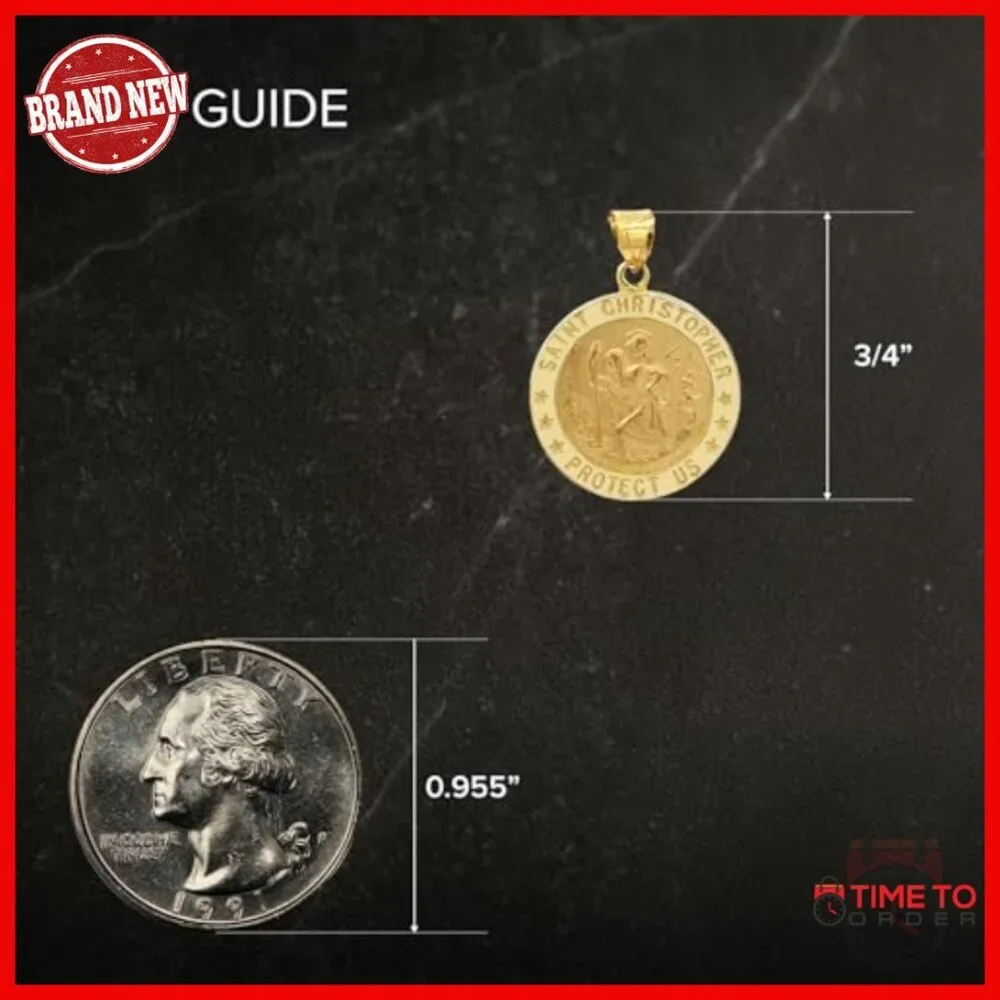 14K Gold Saint Christopher Pendant, Travel Protection Religious Jewelry